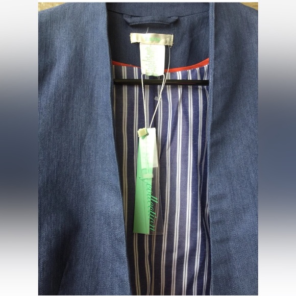 NWT! ESLEY Blue Cotton Blend Ruched Sleeve Open Cut Blazer Jacket - Small - Picture 15 of 16